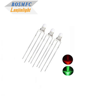 Bi Warna 3mm Melalui Lubang LED Multifungsi 20mA Merah &amp; Cahaya Hijau