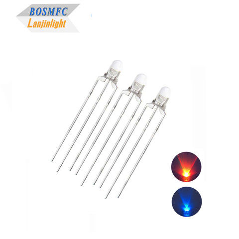 Bi warna 3mm LED Merah &amp; Biru anode umum dan katode umum Melalui lubang LED Dissipasi panas