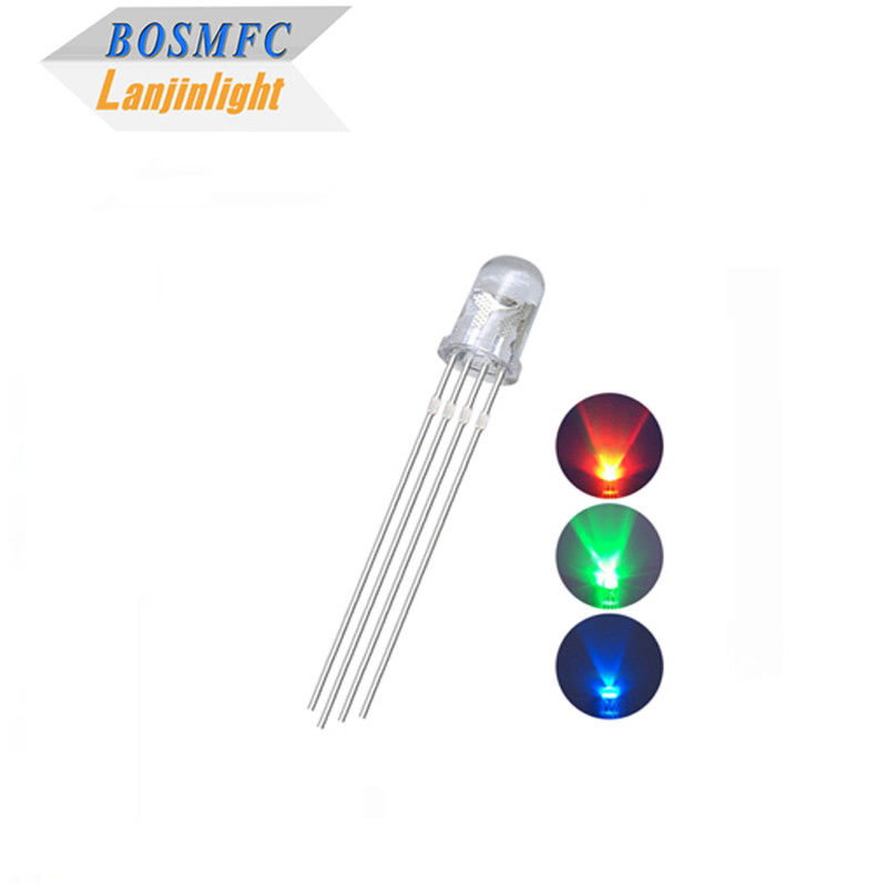 4 pin RGB LED 5mm Melalui Lubang 0.06W, Lensa Anode Air Jelas F5 Tri Color LED