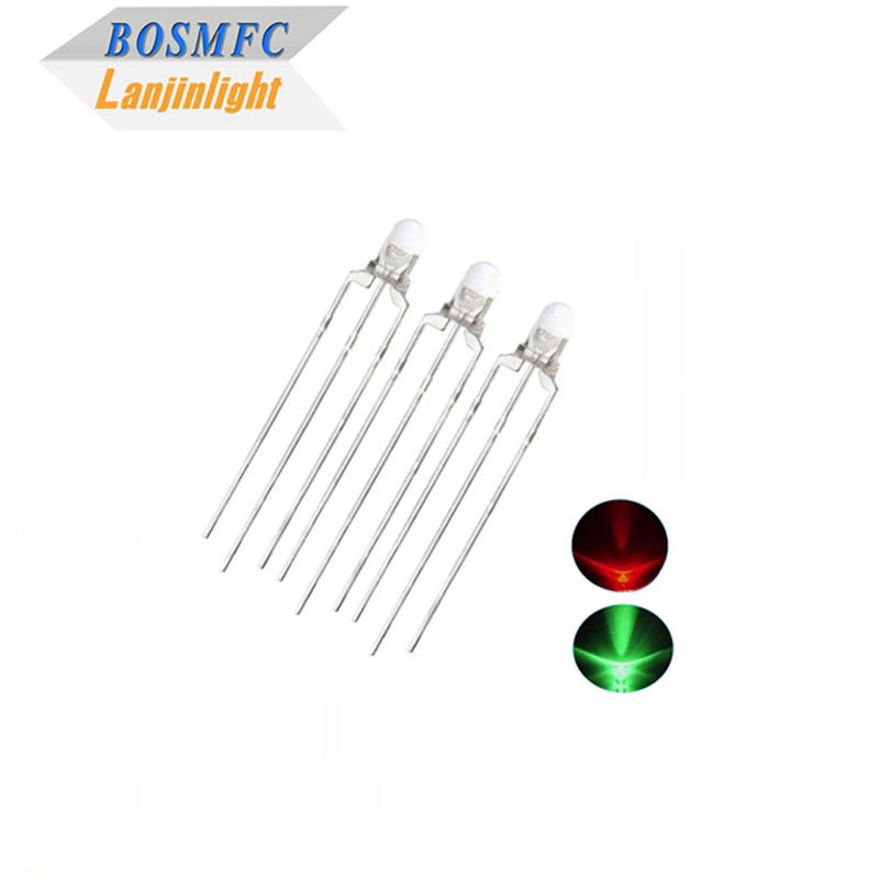 Bi Warna 3mm Melalui Lubang LED Multifungsi 20mA Merah &amp; Cahaya Hijau